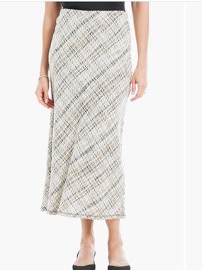 Max Studio Textured Neutral Plaid Skirt